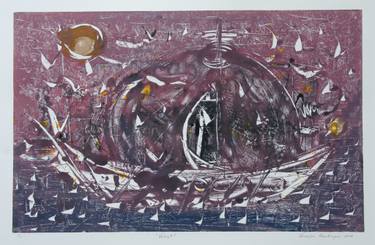Original Abstract Ship Printmaking by Varouján Hovakimyan