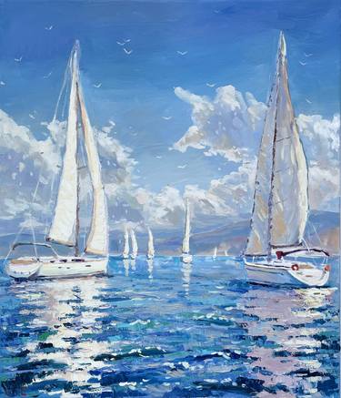 Original Abstract Boat Paintings by Eugene Chernyakovsky