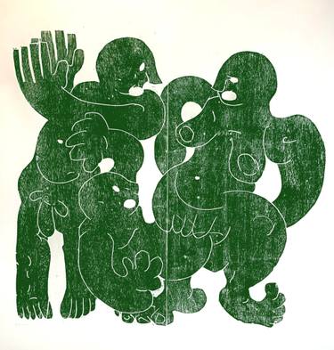 Original Folk Family Printmaking by Barbara Kuebel