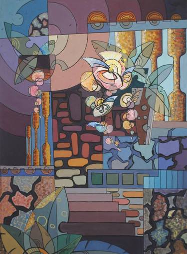 Original Art Deco Garden Paintings by Phung Wang