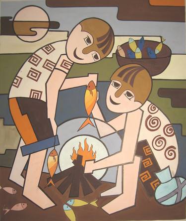 Original Folk Children Paintings by Phung Wang