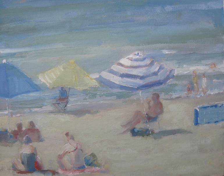 Blue and white parasol Painting by Monique Robben | Saatchi Art United ...