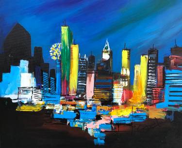 Original Abstract Expressionism Cities Paintings by Kushal Bastakoti