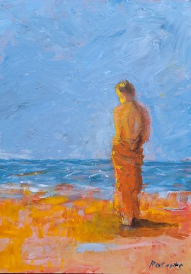 Original Impressionism Beach Painting by Rosalind Roberts