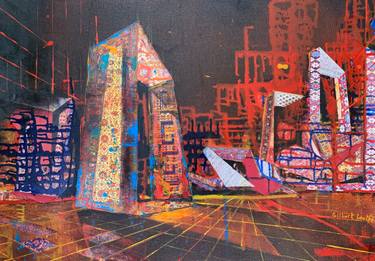 Original Abstract Architecture Mixed Media by Gilbert Loutfi