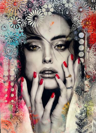 Original Portraiture Women Mixed Media by Tarja  Vandergoot Art By Tar