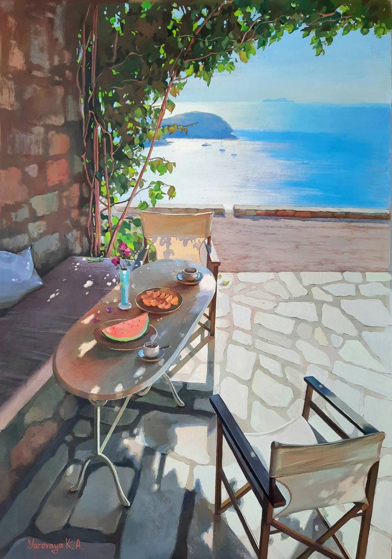 ANOTHER DAY ON THE TERRACE Painting by Ksenia Yarovaya | Saatchi Art