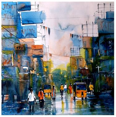 Original Expressionism Landscape Painting by Alexraj S