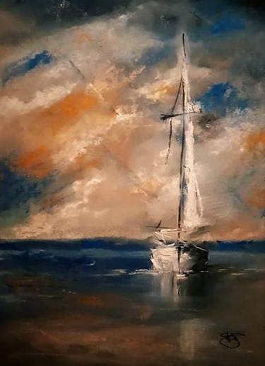 Original Fine Art Sailboat Drawing by Anett Nyary