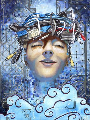 Original Conceptual Science/Technology Collage by Jennifer S Lange