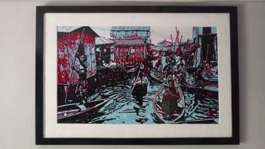 Original Abstract Expressionism Boat Printmaking by Tosin Oyeniyi