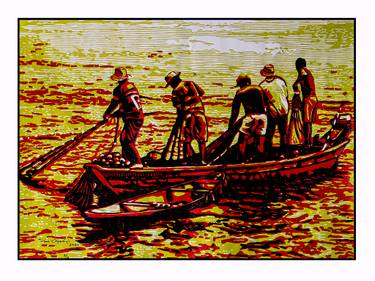 Original Illustration Seascape Printmaking by Tosin Oyeniyi