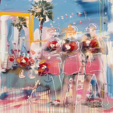 Original Abstract Expressionism Beach Mixed Media by Michel Katz