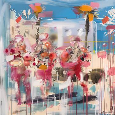 Original Algorithmic Abstract Mixed Media by Michel Katz