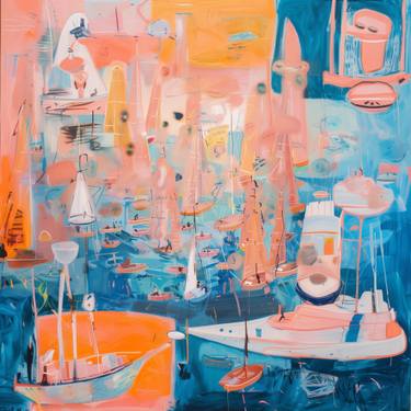 Original Abstract Boat Mixed Media by Michel Katz