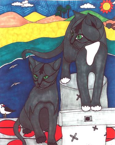 Original Abstract Expressionism Cats Paintings by Wolfgang Gross
