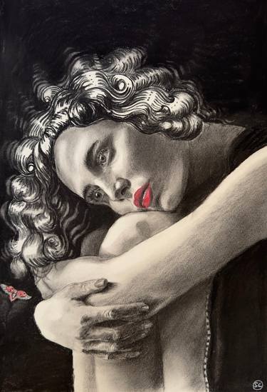Original Art Deco Women Drawing by Sally Crombie