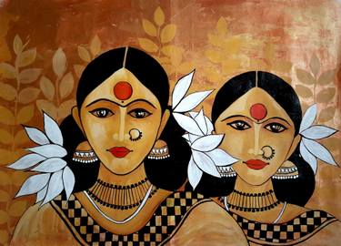 Original Abstract Rural life Painting by Revathi Nandana