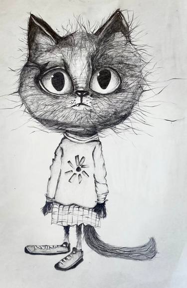 Original Abstract Expressionism Cats Drawing by Shahana Afaq