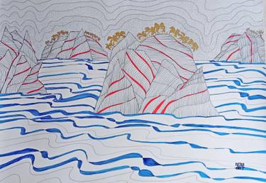 Original Abstract Seascape Drawings by Metka Gelt