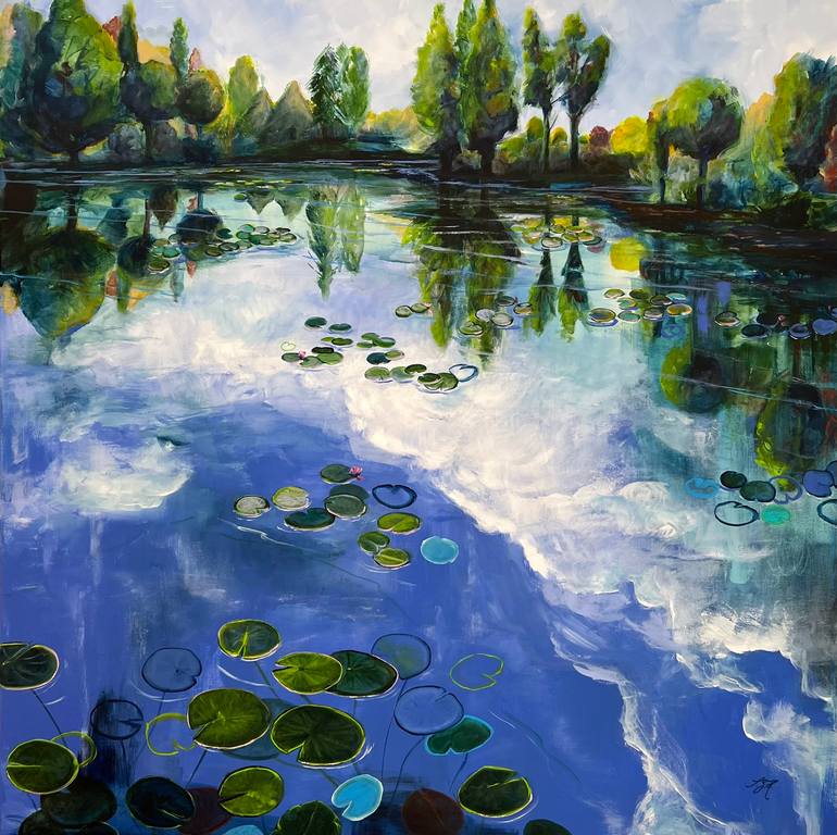 Waterliliespond 1 Painting by Sandra Gebhardt-Hoepfner | Saatchi Art