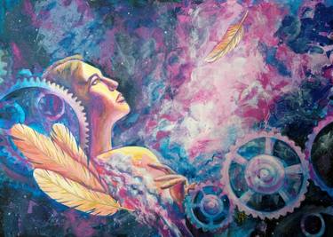 Print of Surrealism Outer Space Paintings by Veronika Chernyshkova