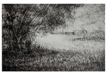 Original Abstract Landscape Drawing by Fareeha Waseh