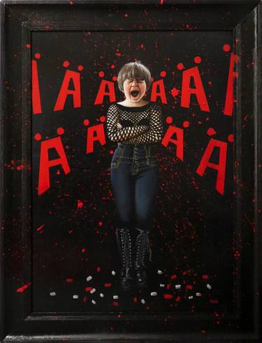 Original Surrealism People Painting by Meri Aisala