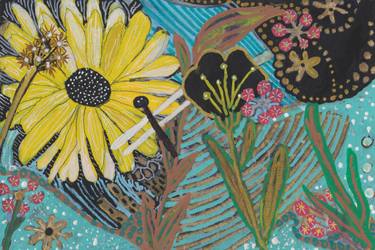 Original Abstract Floral Mixed Media by Maura Satchell