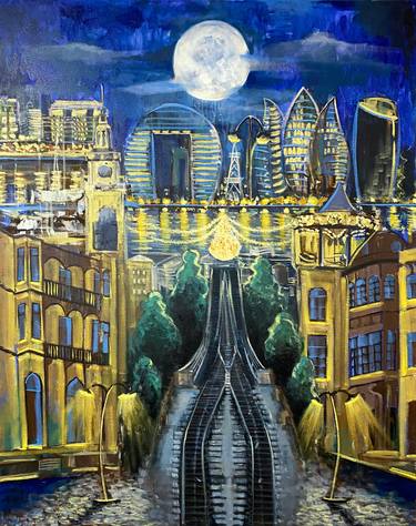 Original Abstract Expressionism Cities Drawings by Leyla Rashidova