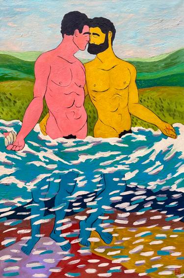 Original Abstract Expressionism Men Painting by Alex Wings