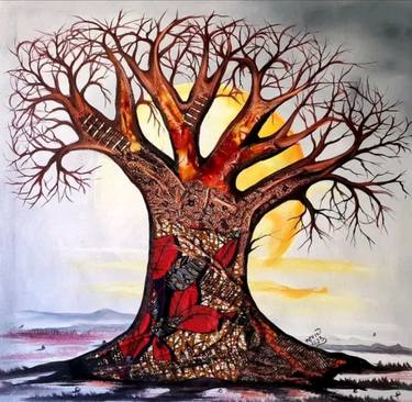 Original Abstract Landscape Mixed Media by Kevin Jjagwe