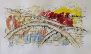 Original Abstract Expressionism Cities Mixed Media by Hugh Dewitte