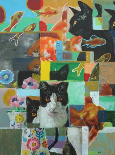 Original Contemporary Cats Paintings by Rattapon Pirat