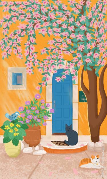 Original Illustration Cats Digital by Min Fen Zhu