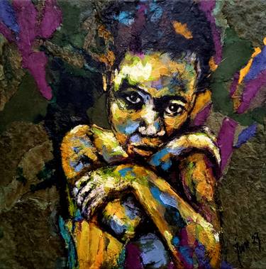 Original Portraiture Kids Mixed Media by Jan-Frits Obers
