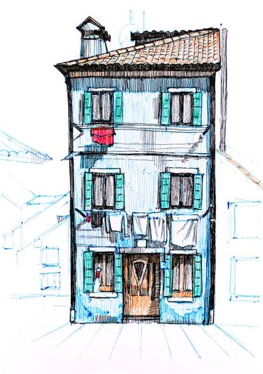 Original Geometric Home Drawing by Ruso Tsig