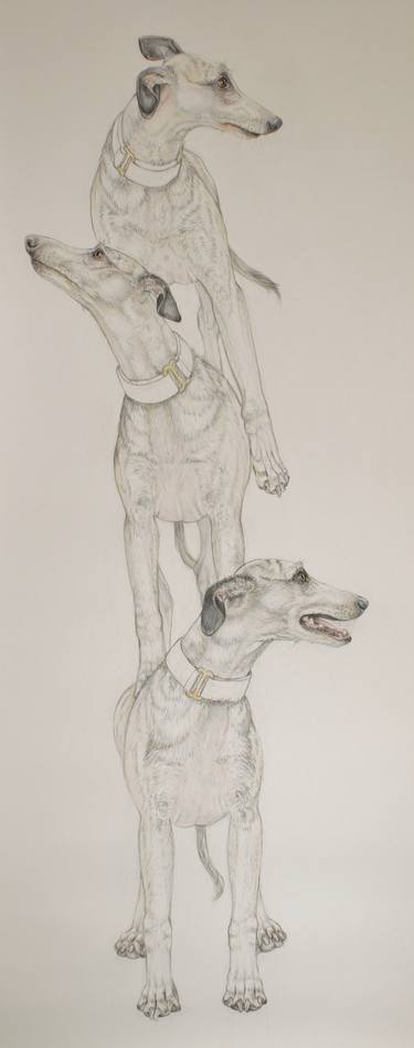 Original Figurative Dogs Drawings by Donalee Peden Wesley