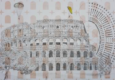 Original Black & White Architecture Painting by Sara Lora