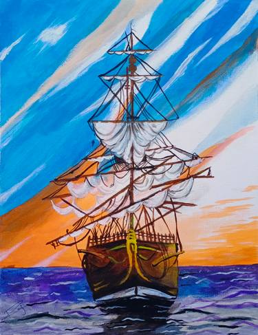 Original Impressionism Boat Paintings by Raj Maheshwari