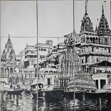 Original Black & White Architecture Painting by Mamta Malhotra