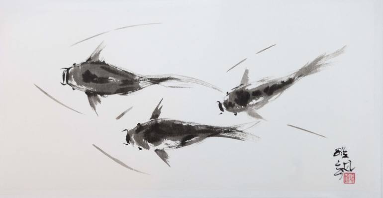 Original Minimalism Fish Paintings by Yasa Mt
