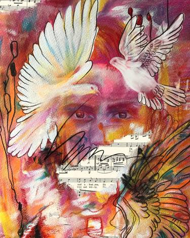 Original Abstract Portrait Mixed Media by Valeria Prieto