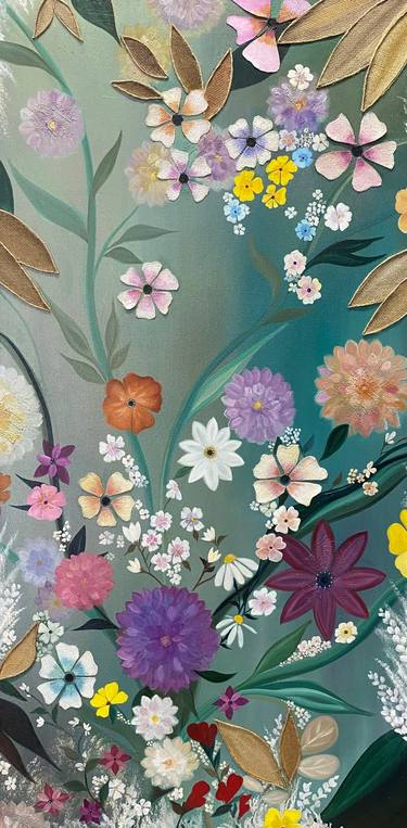 Original Abstract Floral Mixed Media by Laura Blue  Palmer