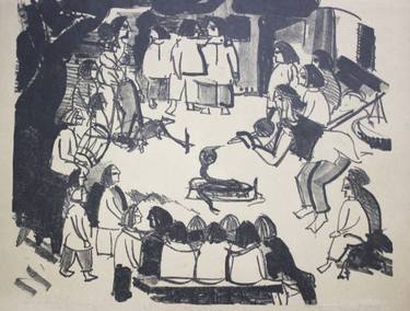 Original Black & White Rural Life Printmaking by Owais Matin