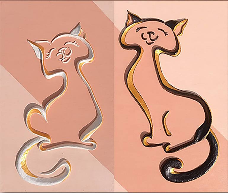 Original Abstract Cats Sculpture by Vladimir Chelnokov