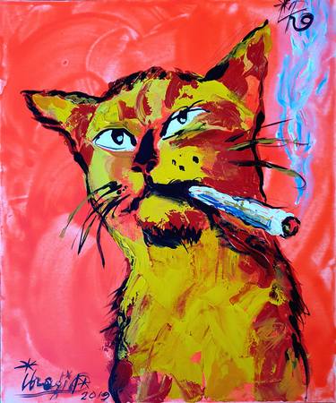 Original Expressionism Cats Paintings by Kenneth Abraham