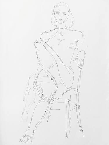 Original Minimalism Nude Drawing by Olena Topolian