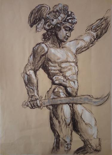 Original Black & White Classical Mythology Mixed Media by Arianna Conta