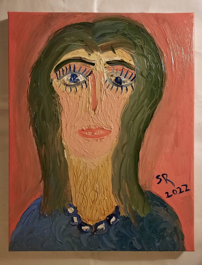 Woman with Blue Dress (Revised) Painting by Stuart Ridley | Saatchi Art